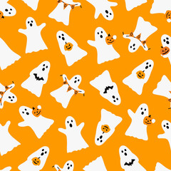 Seamless pattern Ghost Halloween with pumpkin vector illustration