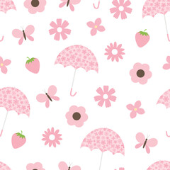 Fototapeta na wymiar Seamless pattern pink floral umbrella vector illustration