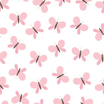 Seamless pattern pink butterflies vector illustration