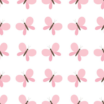 Seamless pattern pink butterflies vector illustration