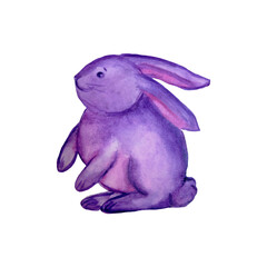 Watercolor easter bunny. Christian holiday. Hand-drawn in cartoon style, isolated on white background.