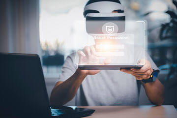 Security and reset password login online concept  Hands typing and entering username and password...