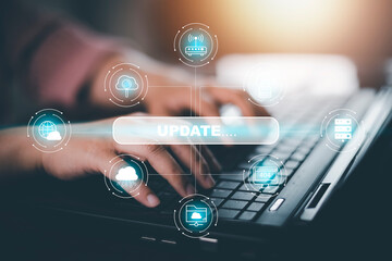 Hand touch bar of Update Software Computer Program Upgrade Business Technology Internet, Update on...