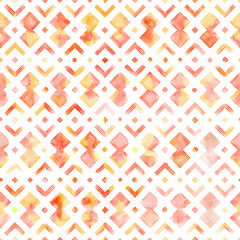 Hand painted watercolor abstract intricate yellow orange geometrical tile allover seamless pattern with lines and rhombus