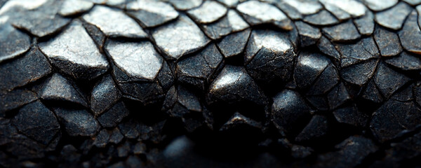 Texture of obsidian black dragon scales close up