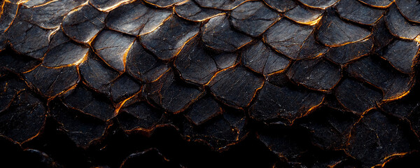 Fototapeta Texture of black dark dragon scales close up obraz