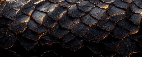 Gordijnen Textuur van zwarte donkere draakschubben close-up © Black Label Graphics
