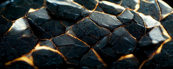 Texture of black glowing dragon scales close up