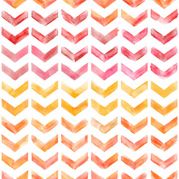 Hand painted watercolor gradient geometric cyanotype colorful broken chevron allover seamless herringbone pattern