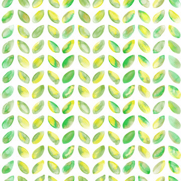 Hand painted watercolor green turquoise leaf allover seamless pattern on white background