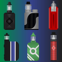 Huge set of vapes. Electronic Cigarette. Vector