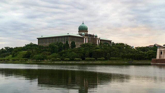 4k UHD footage of Prime Minister Office at Putrajaya during sunrise and cloudy day