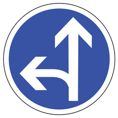 Vector illustration of a road sign showing straight and left direction. Blue color graphics of a traffic sign.