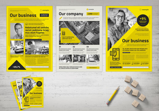 Business Flyer in Black White and Yellow Colors