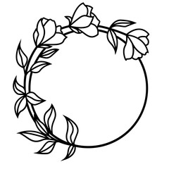Magnolia monogram frame svg, Flower round border svg, Floral wreath svg