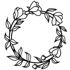 Magnolia monogram frame svg, Flowers wreath circle svg