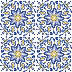Tiles watercolor seamless pattern   Portugal style
