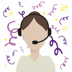 Girl with a microphone on a white background with doodle elements