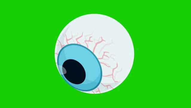 Eyeball animation on a green screen. Halloween eyeball with alpha channel. Halloween objects. Key color, color key, alpha channel.