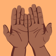 Vector illustration of human palms on an orange background.