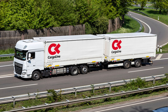 WIEHL, GERMANY - MAY 3, 2022: DAF XF  truck with Cargoline swop bodies on motorway
