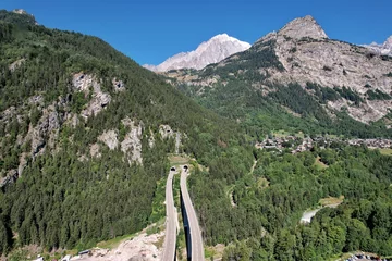 Foto auf Acrylglas Mont Blanc A5 freeway from Aosta to Mont Blanc. Italy.