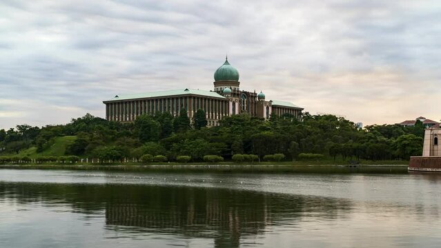4k UHD footage of Prime Minister Office at Putrajaya during sunrise and cloudy day