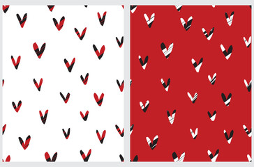 Obraz premium Simple Romantic Vector Seamless Pattern with Tiny Hand Drawn Hearts on a White and Red Background. Irregular Repeatable Print with Cute Love Symbol. Cool Modern Patterns.