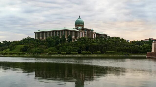 4k UHD footage of Prime Minister Office at Putrajaya during sunrise and cloudy day