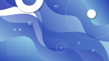 Abstract Modern Background with Retro Memphis Motion Fluid Liquid Waves Element and Blue Gradient Color