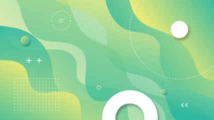 Obraz premium Abstract Modern Background with Retro Memphis Motion Fluid Liquid Waves Element and Green Tosca Gradient Color