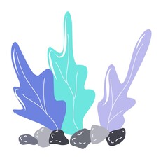 Blue Seaweed, Foliage, Hand-drawn doodles illustration.
Line art
