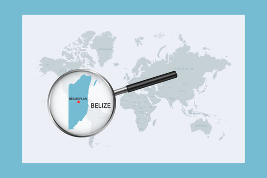 recommend clip art: Map of Belize on political world map with magnifying glass