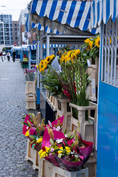 Flowers On A Market Stall In The Street