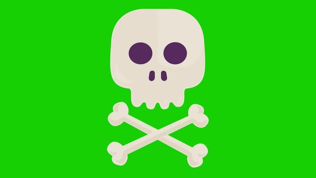Skull animation on a green screen. Halloween Skull with alpha channel. Halloween objects. Key color, color key, alpha channel. 