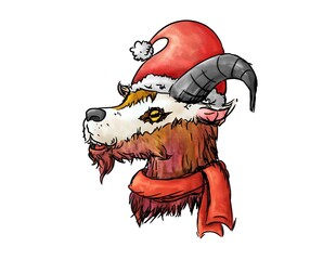 Goat with Santa hat for Love christmas , Merry Christmas for December 25th
