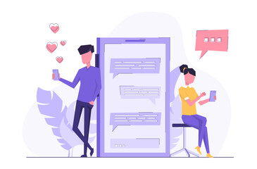 Social network. People communicate via messenger