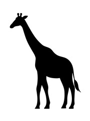 Giraffe black silhouette. African herbivore mammal. Zoo and safari. Fauna and zoology. Design template for label, sign, logo. Vector illustration isolated on white background