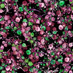 Seamless watercolor Christmas pattern with berries and spruce.. Pattern Christmas ornaments from the branches painted with watercolors. Branches of trees. Art pattern