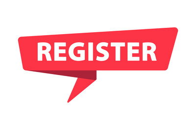 Register - Banner, Speech Bubble, Label, Sticker, Ribbon Template. Vector Stock Illustration