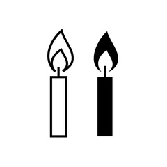 Candle icon. Stylized burning fire. A symbol of light, romance or mourning. Isolated raster illustration on a white background.