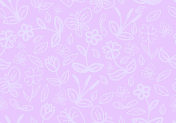 22071402 White floral pattern on pink seamless background,hand painted flowers and butterflies,vector background,