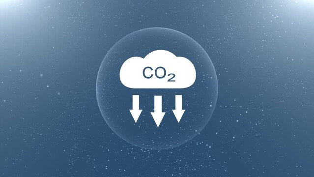 Seamless looping carbon dioxide icon on blue artistic bokeh background.	
