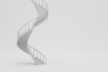 beautiful white twisted staircase with many steps on a white background with space for text. 3d render.3d illustration