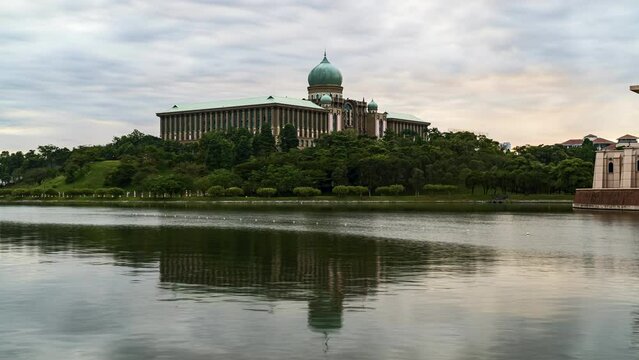 4k UHD footage of Prime Minister Office at Putrajaya during sunrise and cloudy day