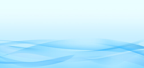 Banner of flowing waves on bright blue background. Copy space