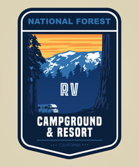 Vector illustration rv resort logo. Retro badge