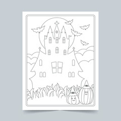 Halloween Hand Drawn Coloring Page Outline Illustration