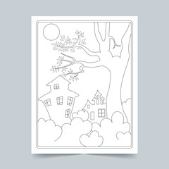 Halloween Hand Drawn Coloring Page Outline Illustration