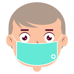 boy wear medical mask cartoon cute